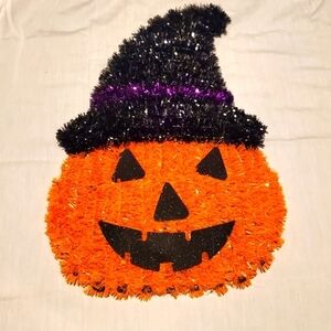 Pumpkin Tinsel Head Wall Hanging Halloween Decor